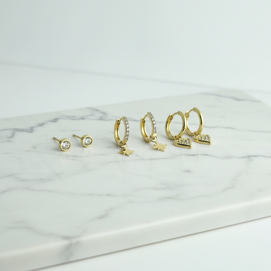 Gold Hoop & Stud Earring Set – Dainty Star and Heart Design Jewelry for Women LE10275