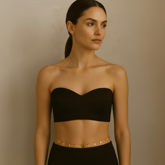 Gold Rectangle Charm Belly Chain – Minimalist Adjustable Waist Chain for Women LW10116