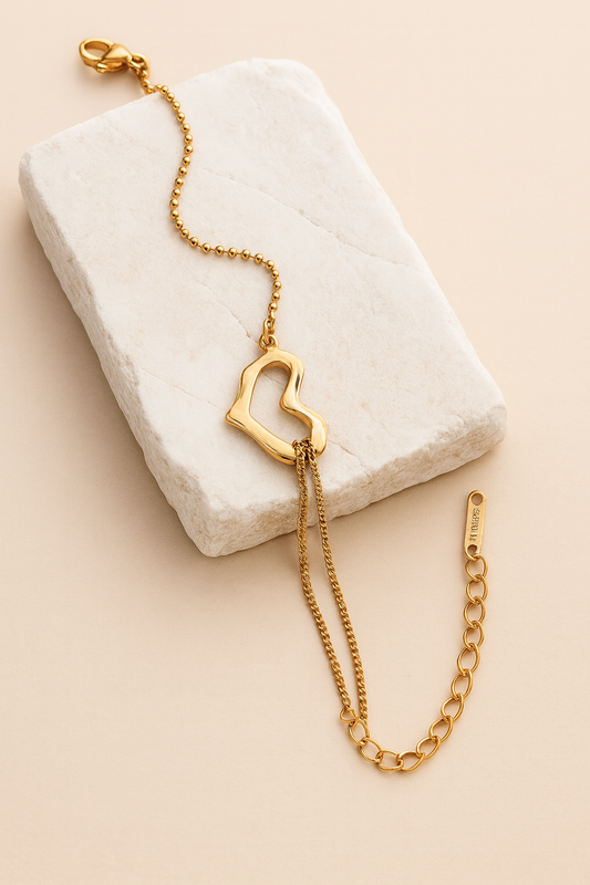 Gold Abstract Heart Bracelet  Snake Chain Fashion Jewelry LB10171