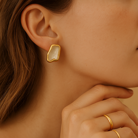 Gold Abstract Shell Stud Earrings LE10153