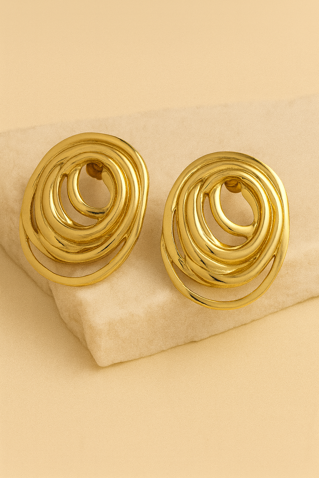 Gold Abstract Spiral Stud Earrings LE10249