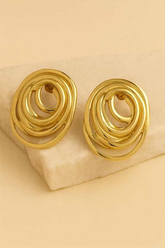 Gold Abstract Spiral Stud Earrings LE10249
