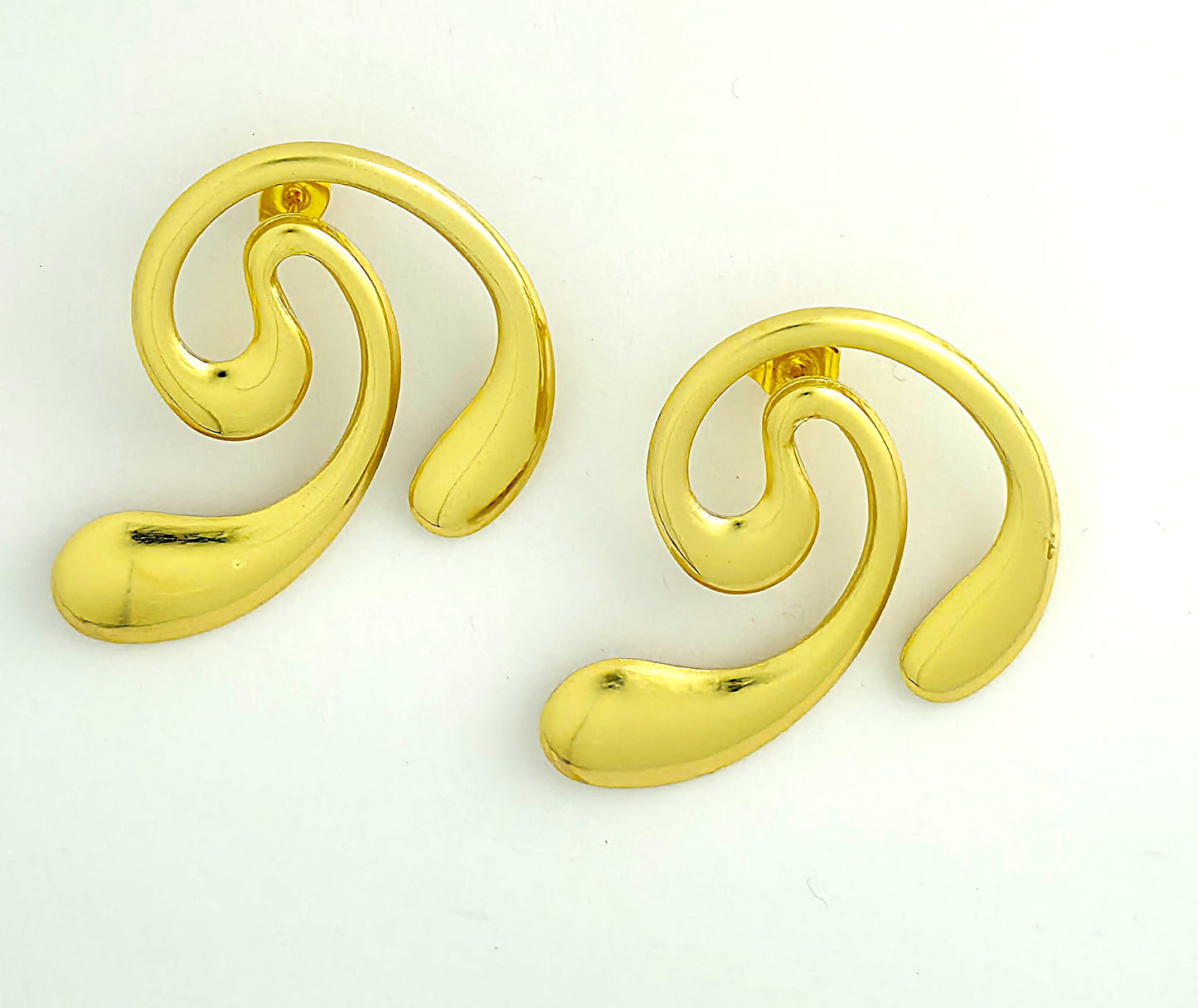 Gold Abstract Swirl Statement Stud Earrings LE10243