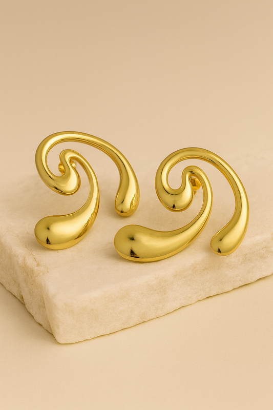 Gold Abstract Swirl Statement Stud Earrings LE10243