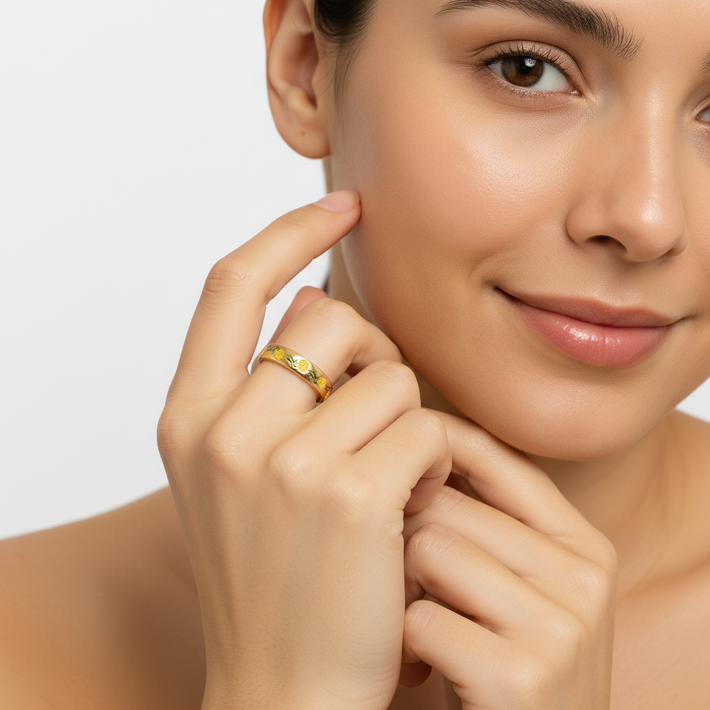 Gold Adjustable Ring with Yellow Floral Enamel Design LR10206