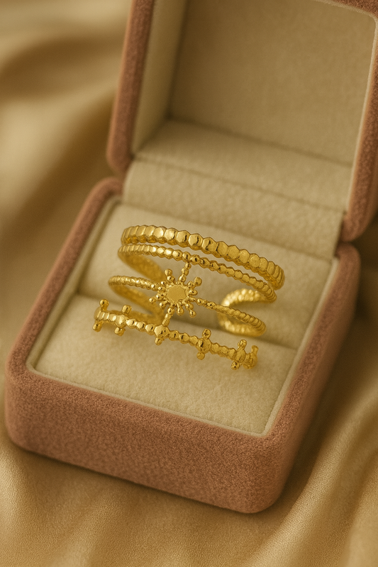 Gold Beaded Sunburst Open Ring LR10121