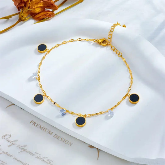 Gold Black Disc Dangle Anklet LA10105