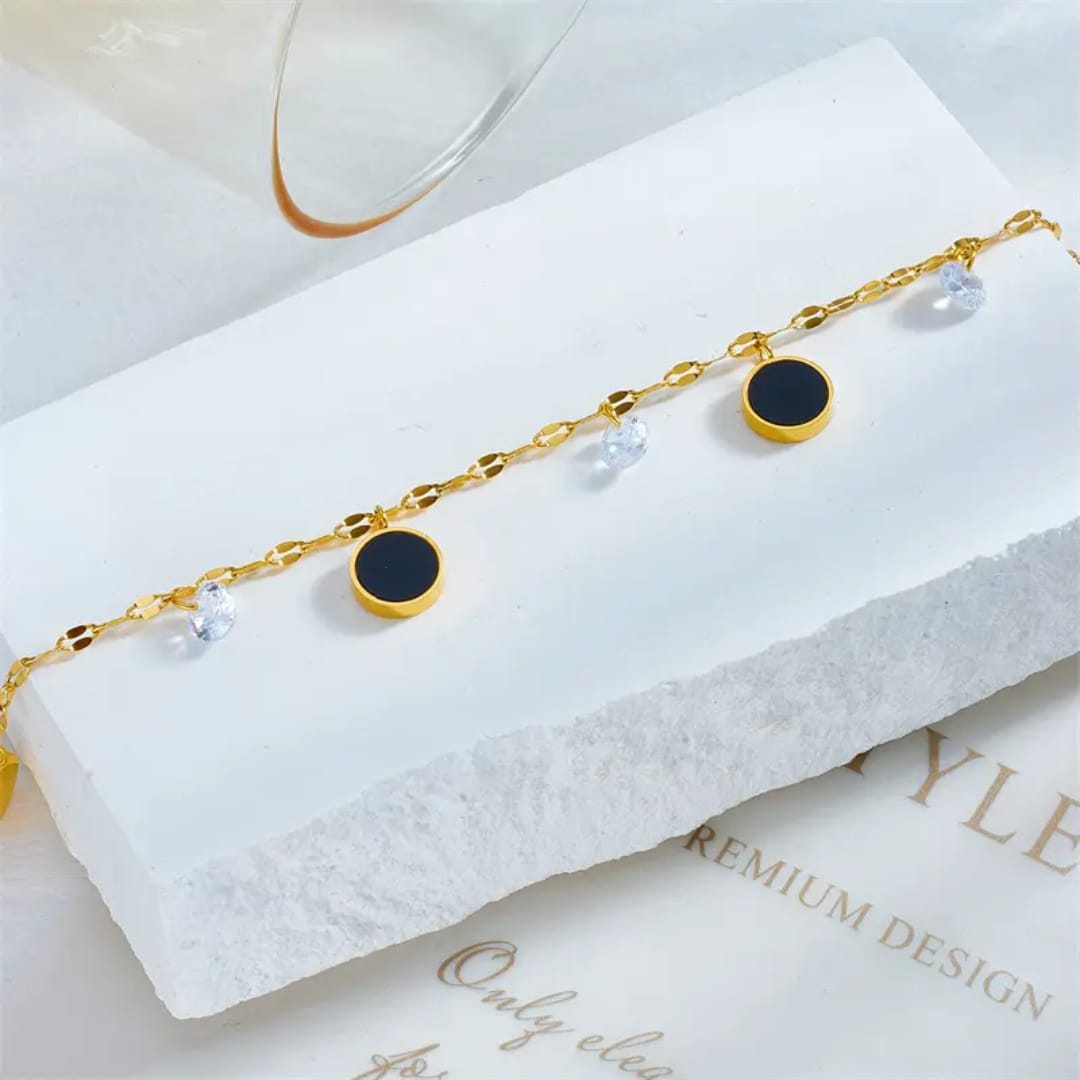Gold Black Disc Dangle Anklet LA10105