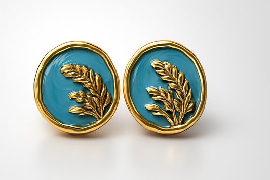 Gold Blue Enamel Botanical Studs LE10156