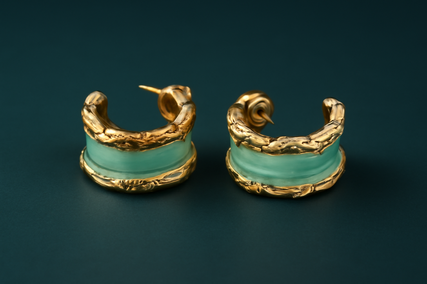 Gold Blue Enamel Hoop Earrings LE10161