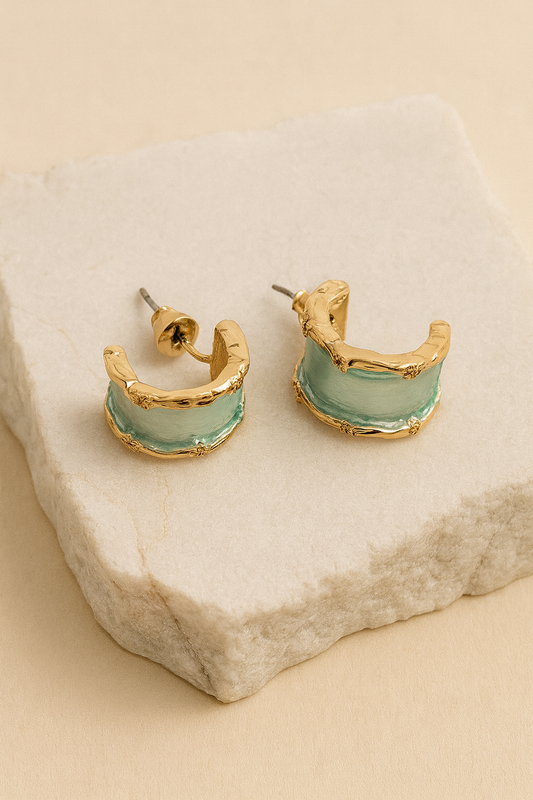Gold Blue Enamel Hoop Earrings LE10161