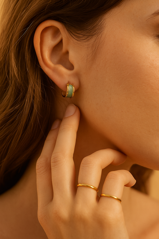 Gold Blue Enamel Hoop Earrings LE10161