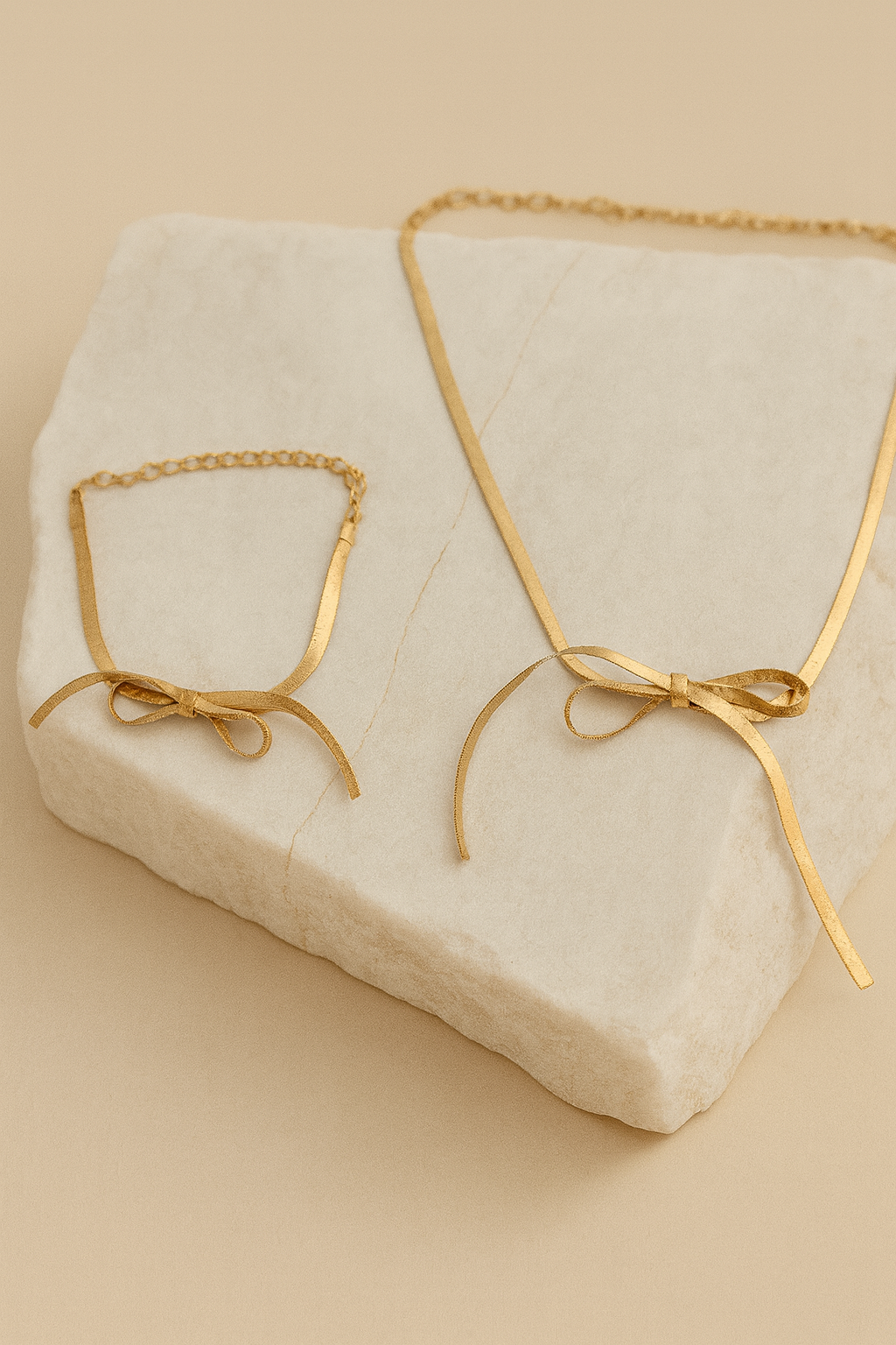 Gold Bow Knot Necklace & Bracelet Set – Minimal Modern Jewelry LN10172