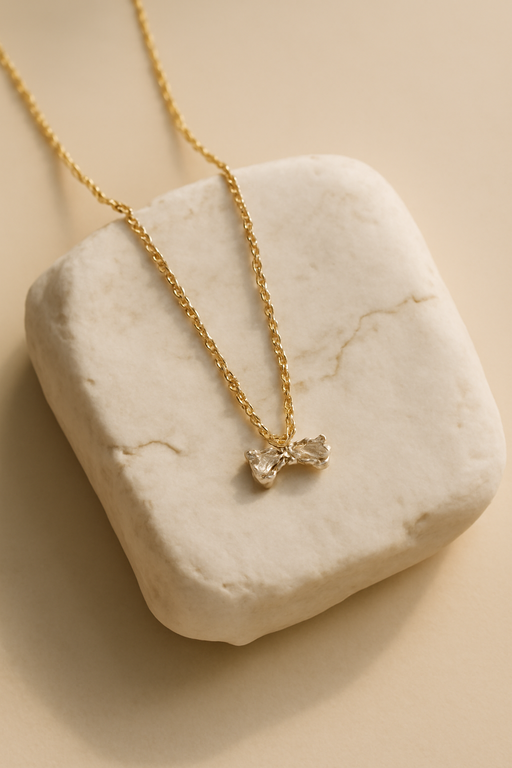 Gold Bow Pendant Necklace Gold Vermeil with Dainty CZ Crystals  Elegant Minimalist Jewelry LN10126