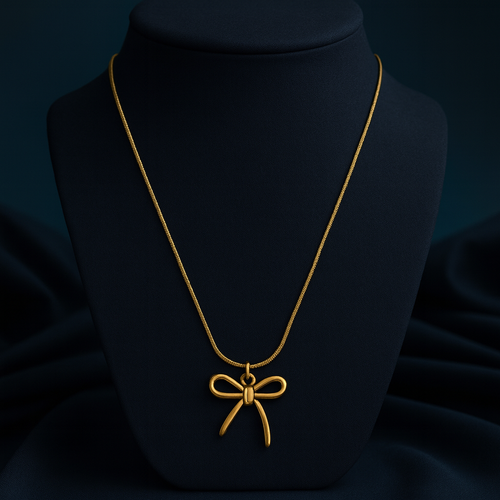 Gold Bow Pendant Necklace – Minimal Charm. LN10191
