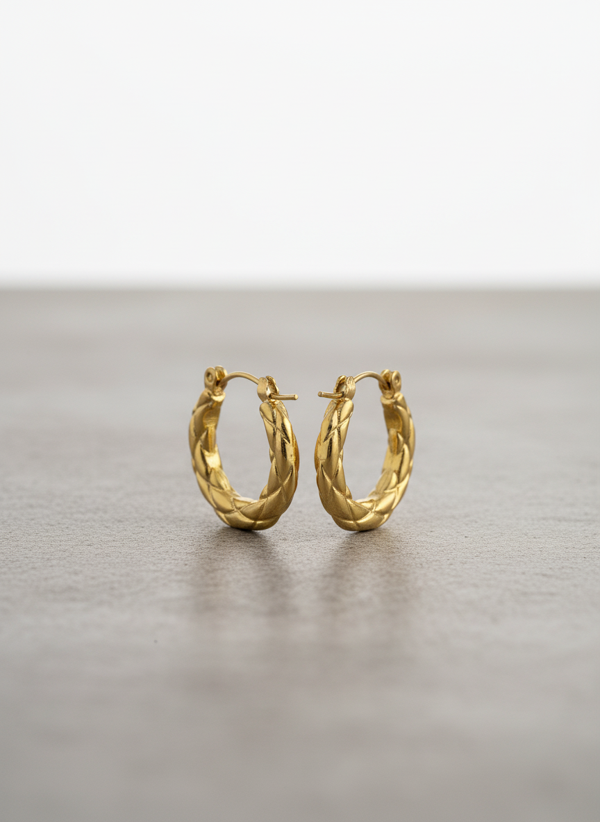 Gold Braided Hoop Earrings – Minimalist Textured Hoops for Everyday Elegance LE10307