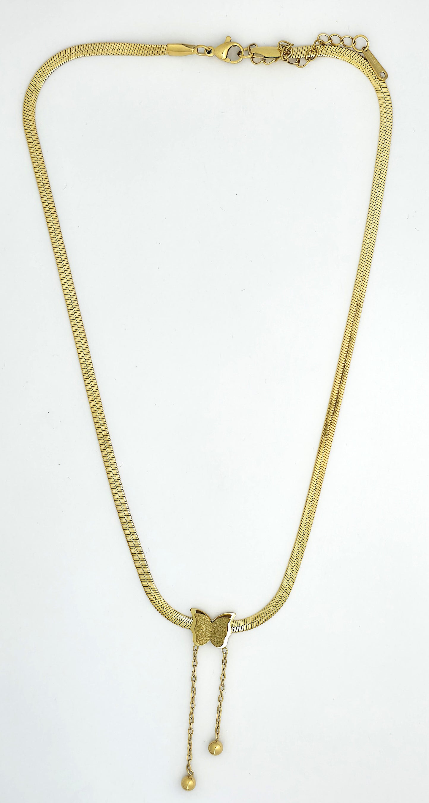 Gold Butterfly Slider Lariat Snake Chain Necklace LN10221
