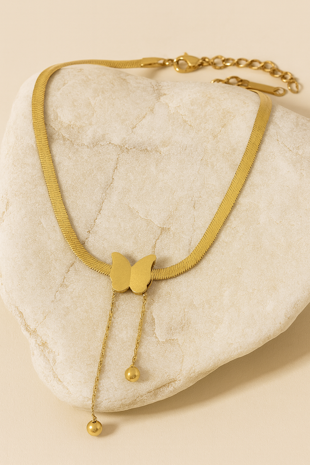 Gold Butterfly Slider Lariat Snake Chain Necklace LN10221
