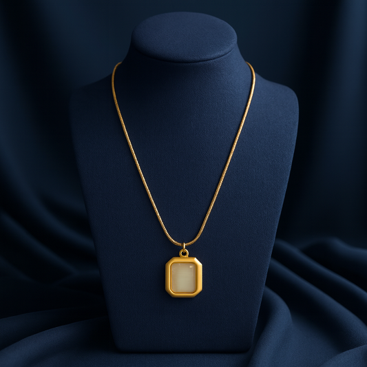 Gold Cat’s Eye Square Pendant Necklace LN10201