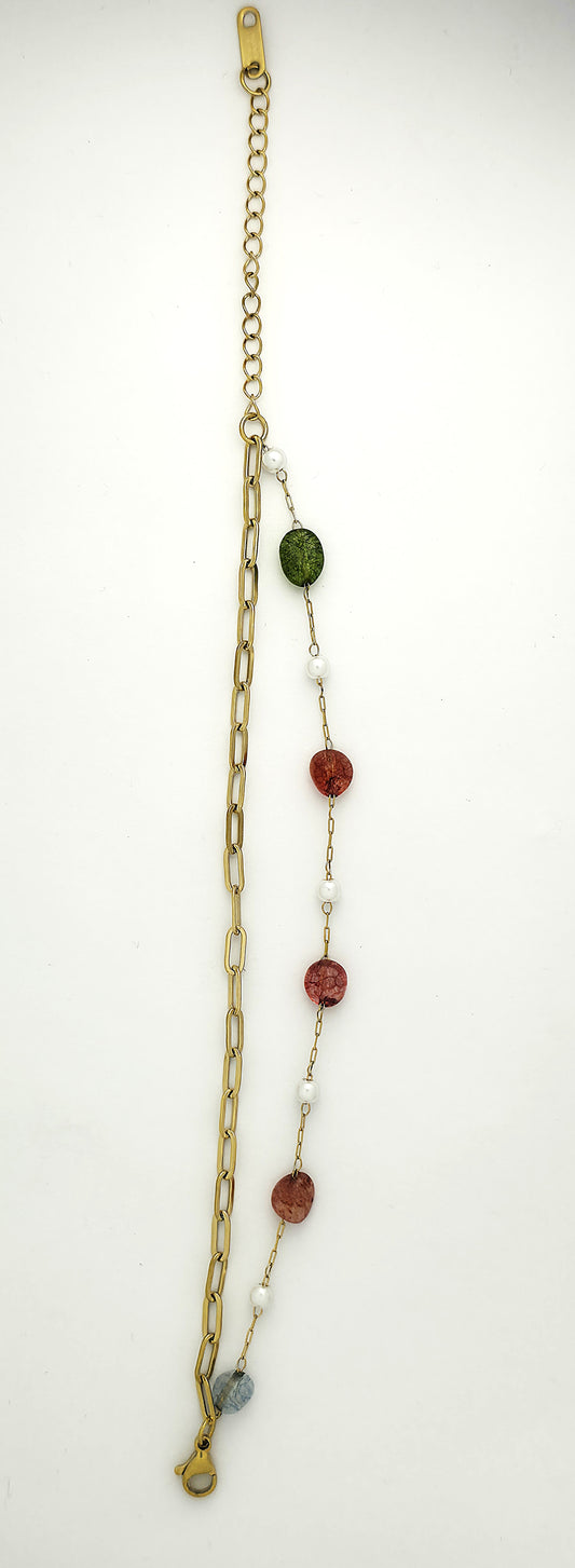 Gold Chain Bracelet with Multicolor Gemstones & Pearls – Elegant LB10095