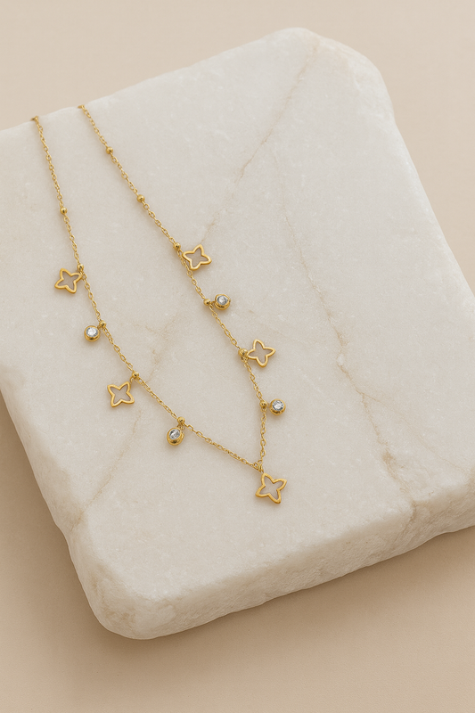Gold Charm Necklace with Crystal Accents – Dainty Layering Jewelry for Women LN10165