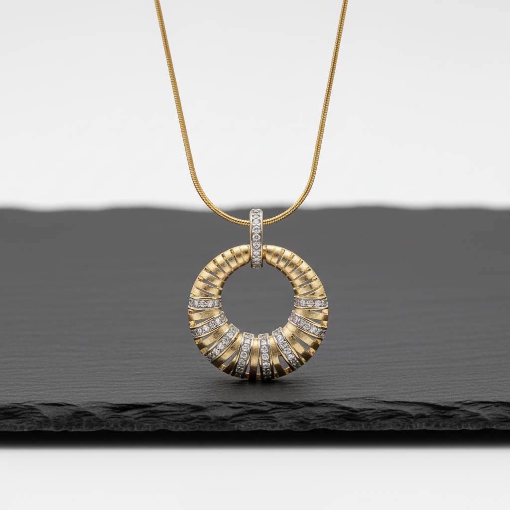 Gold Circle Pendant Necklace with Diamond Detailing LN10298