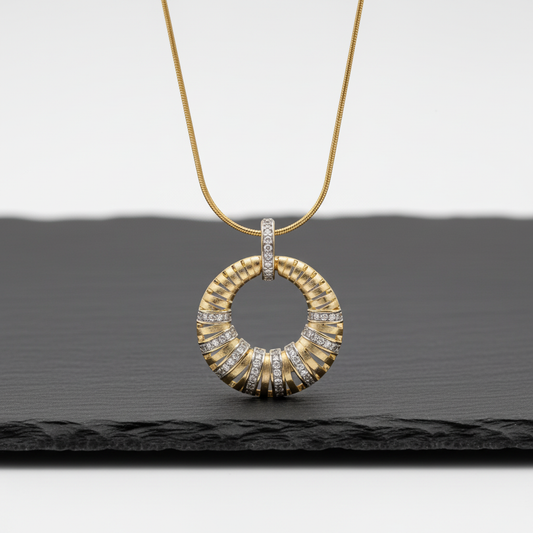 Gold Circle Pendant Necklace with Diamond Detailing LN10298