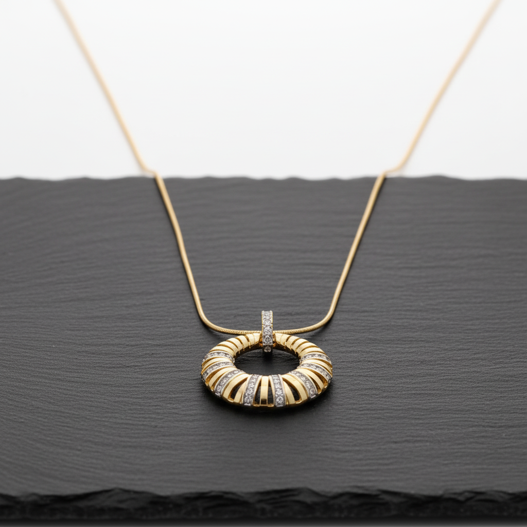 Gold Circle Pendant Necklace with Diamond Detailing LN10298