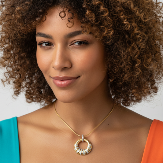 Gold Circle Pendant Necklace with Diamond Detailing LN10298
