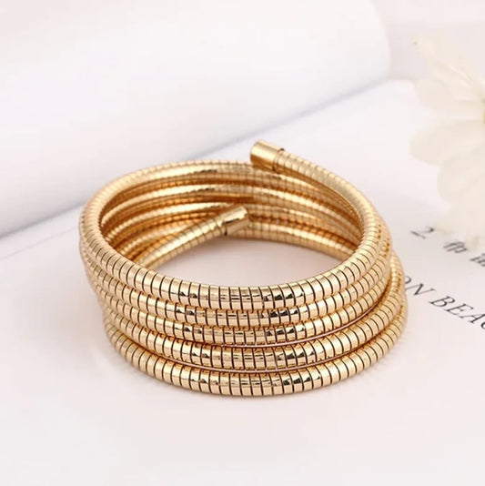 Gold Coil Wrap Bangle – Flexible Stack Bracelet LB10115