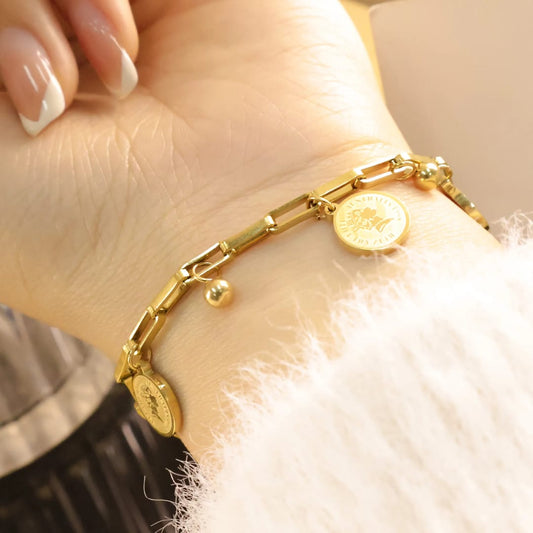 Gold Coin Charm Link Bracelet – Trendy Chain Jewelry LB10103