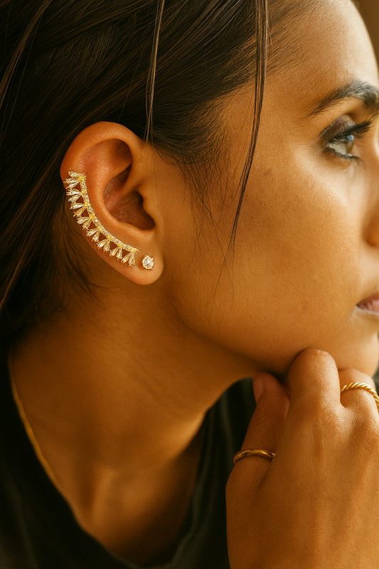 Gold Crystal Ear Climber Teardrop Statement Crawler LE10186