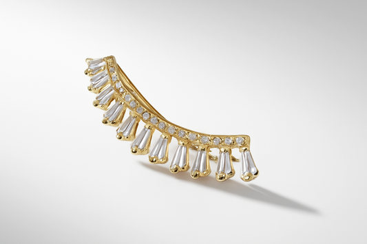Gold Crystal Ear Climber Teardrop Statement Crawler LE10186
