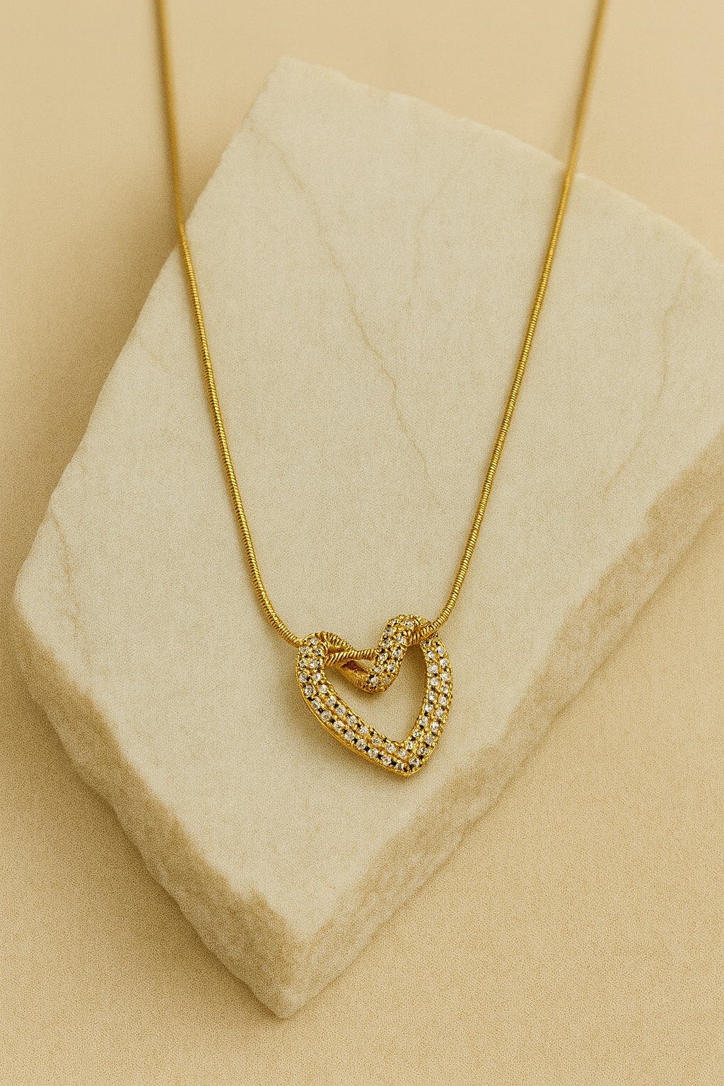 Gold Crystal Pavé Heart Pendant Snake Chain Necklace LN10207
