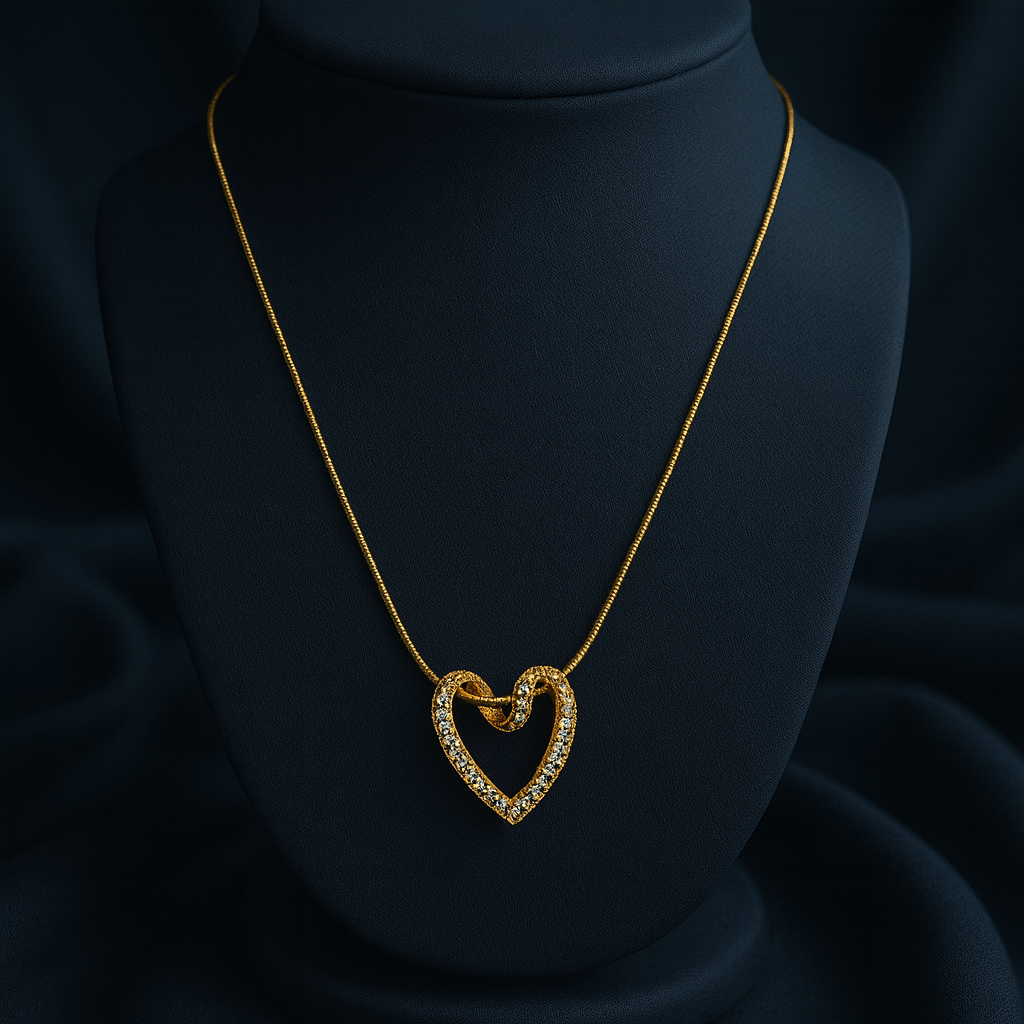 Gold Crystal Pavé Heart Pendant Snake Chain Necklace LN10207