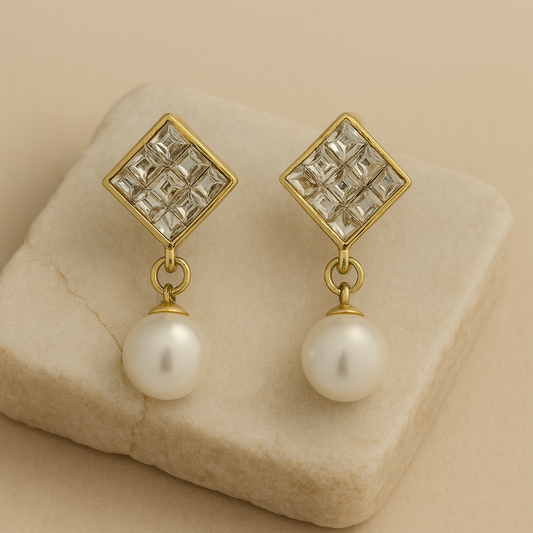 Gold Crystal Pearl Drop Earrings LE10222