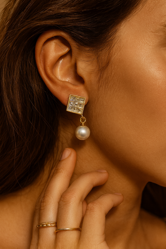 Gold Crystal Pearl Drop Earrings LE10222
