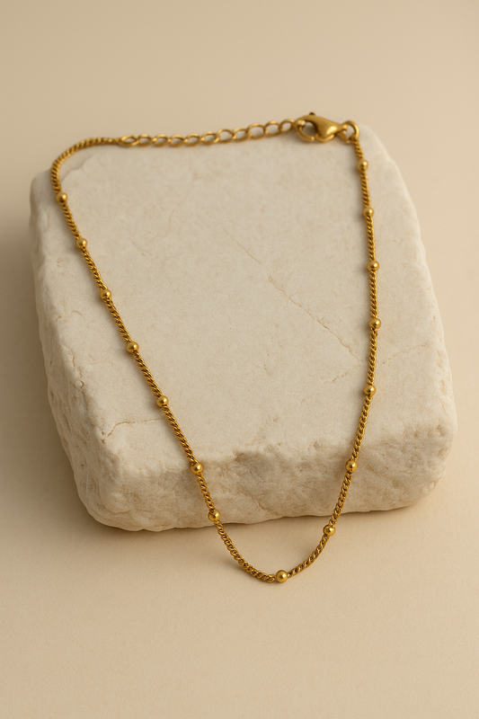 Gold Curb Chain Bead Station Necklace LN10223
