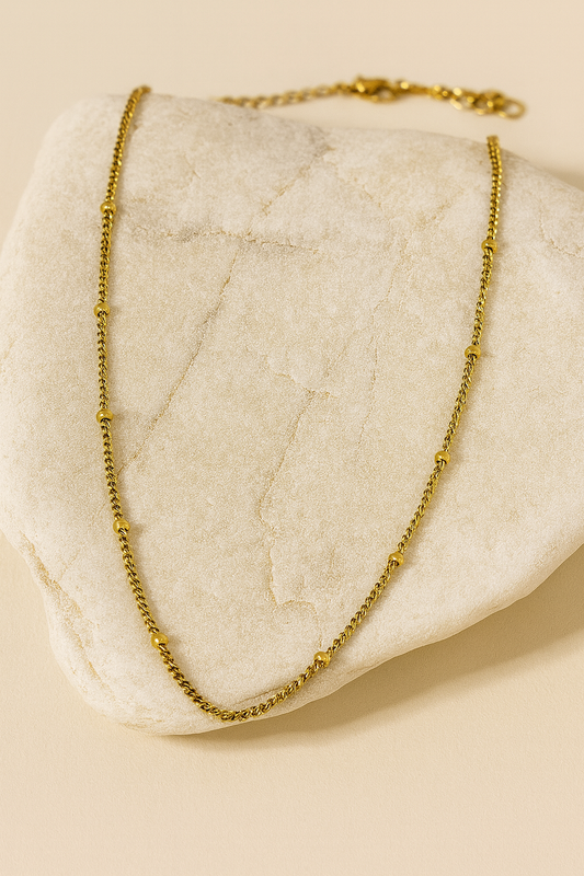 Gold Curb Chain Bead Station Necklace LN10223