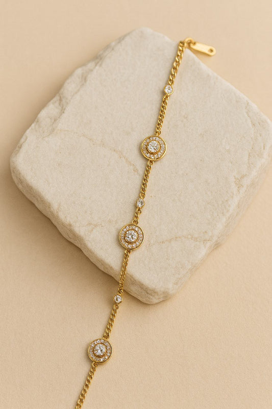Gold Diamond Bracelet  Round Halo Design with Adjustable Chain LB10064