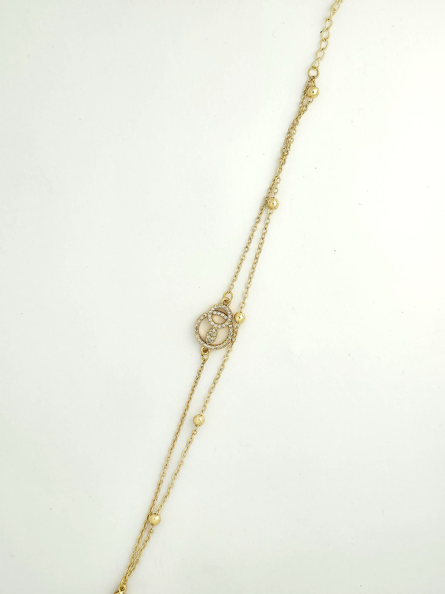 Gold Double Chain Pavé Circle Bracelet LB10132-1