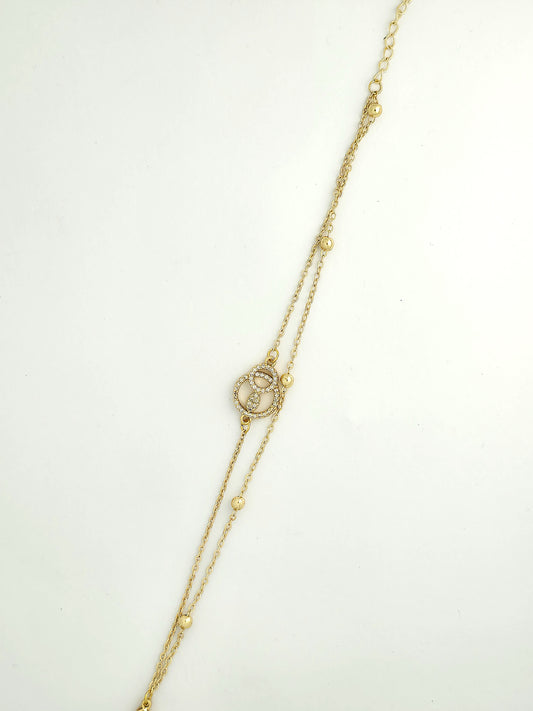 Gold Double Chain Pavé Circle Bracelet LB10132-1