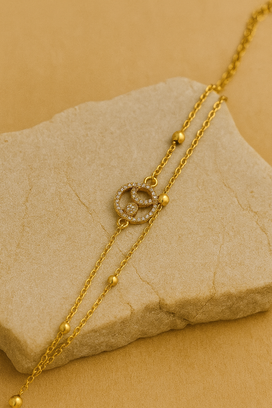 Gold Double Chain Pavé Circle Bracelet LB10132-1