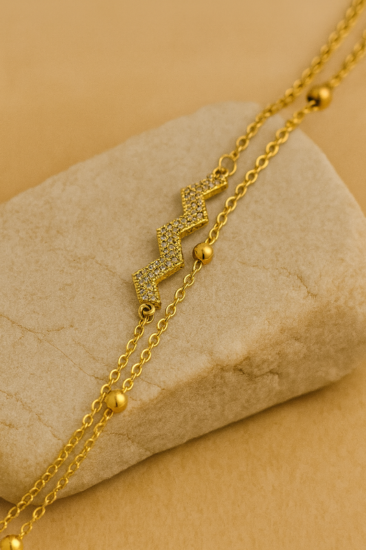 Gold Double Chain Pavé Zigzag Bracelet LB10131