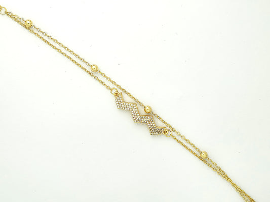 Gold Double Chain Pavé Zigzag Bracelet LB10131