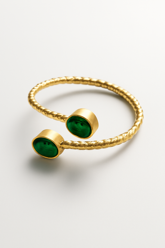 Gold Double Green Gemstone Open Ring LR10111