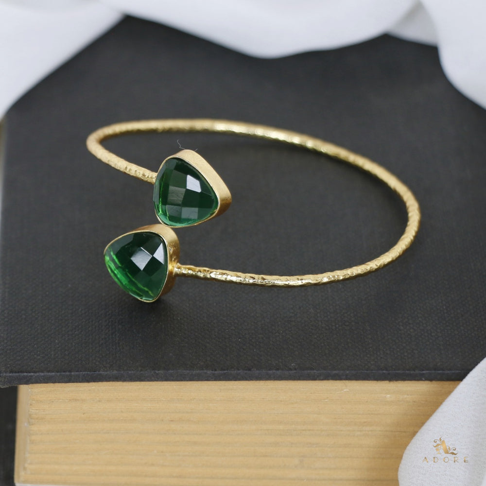 Gold Double Green Gemstone Open Ring LR10111