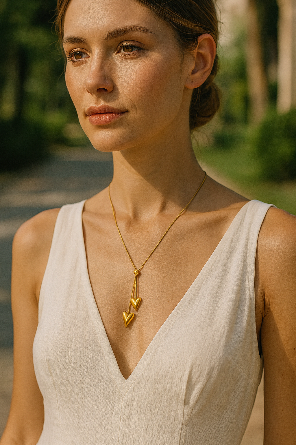 Gold Double Heart Pendant Necklace | Romantic Adjustable Women’s Jewelry LN10229