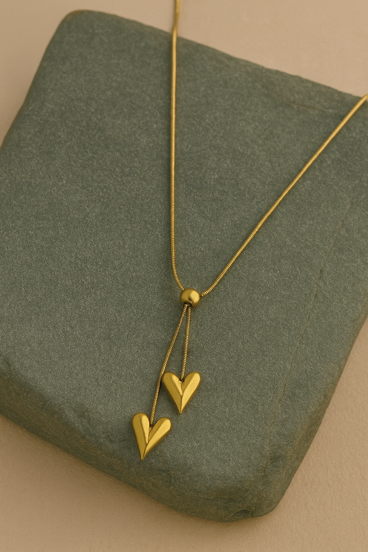 Gold Double Heart Pendant Necklace | Romantic Adjustable Women’s Jewelry LN10229