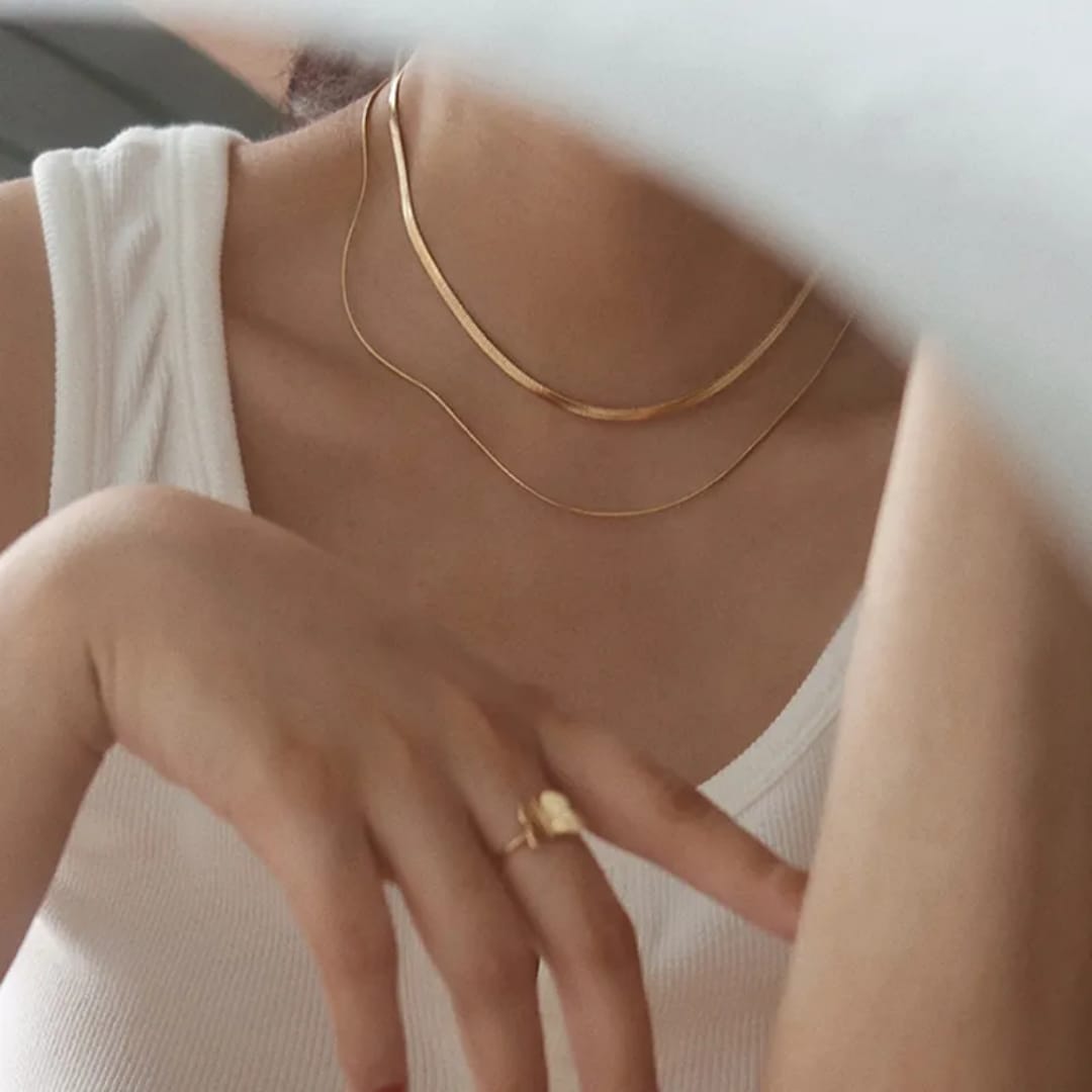 Gold Double Strand Snake Chain Necklace – Minimal Chic LN10174